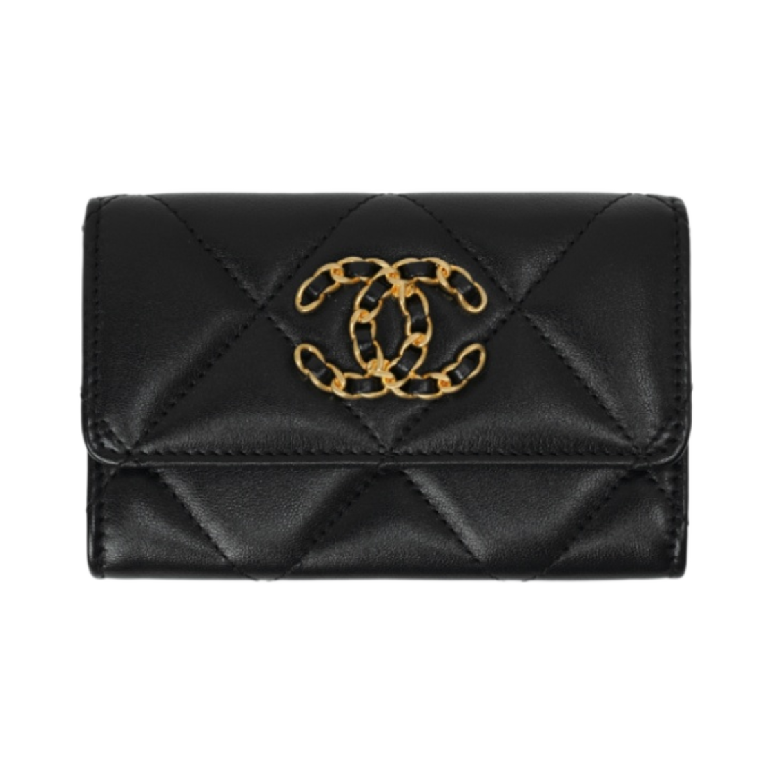 샤넬 19 플랩 카드 홀더 램스킨 & 골드 메탈 블랙(Chanel 19 Flap Card Holder Lambskin & Gold Black)
