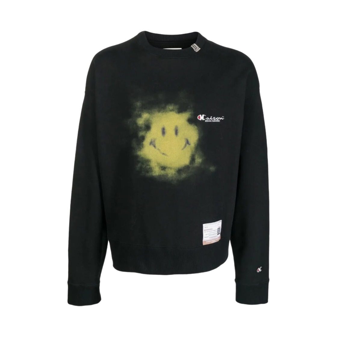 A09PO713-BLACK Maison Mihara Yasuhiro Smily Face Printed Pullover Black