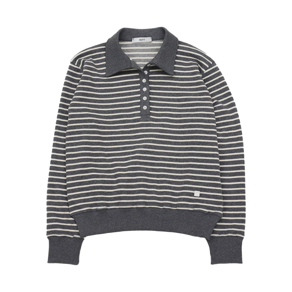 MT 2DF CS GY F BCSS Mott Button Collar Stripe Sweatshirt Gray