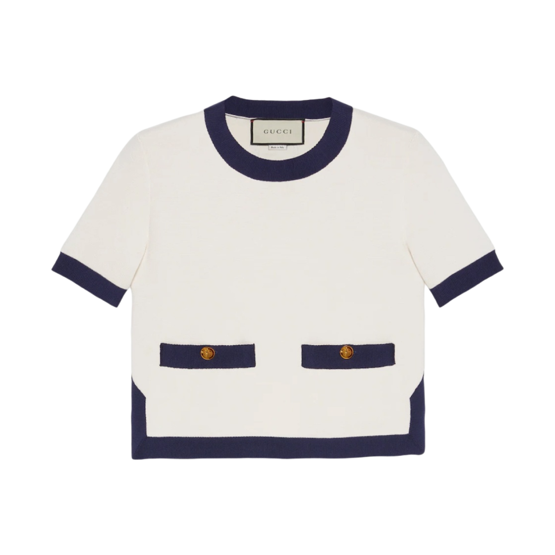 (W) 구찌 코튼 실크 블렌드 탑 아이보리 다크 블루((W) Gucci Cotton and Silk Blend Top Ivory Dark Blue)