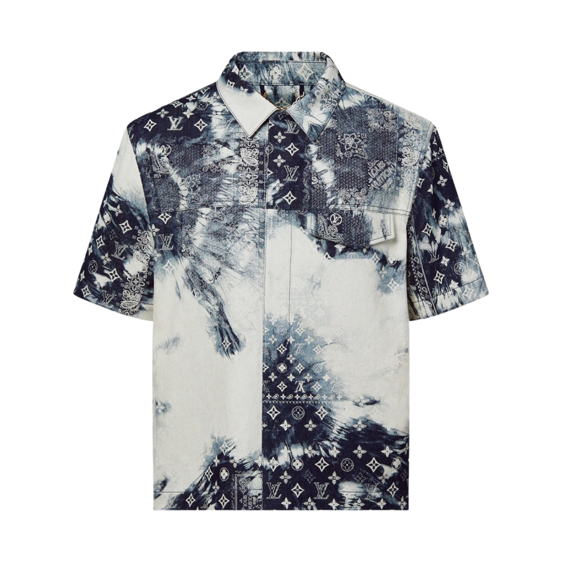 루이비통 모노그램 반다나 숏슬리브 데님 셔츠 인디고(Louis Vuitton Monogram Bandana Short Sleeved Denim Shirt Indigo)