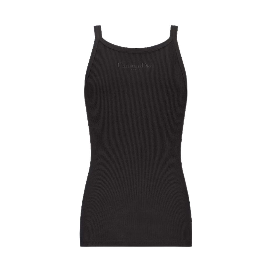 (W) 디올 에센셜 립드 코튼 저지 탱크탑 블랙((W) Dior Essentials Ribbed Cotton Jersey Tank Top Black) - 2