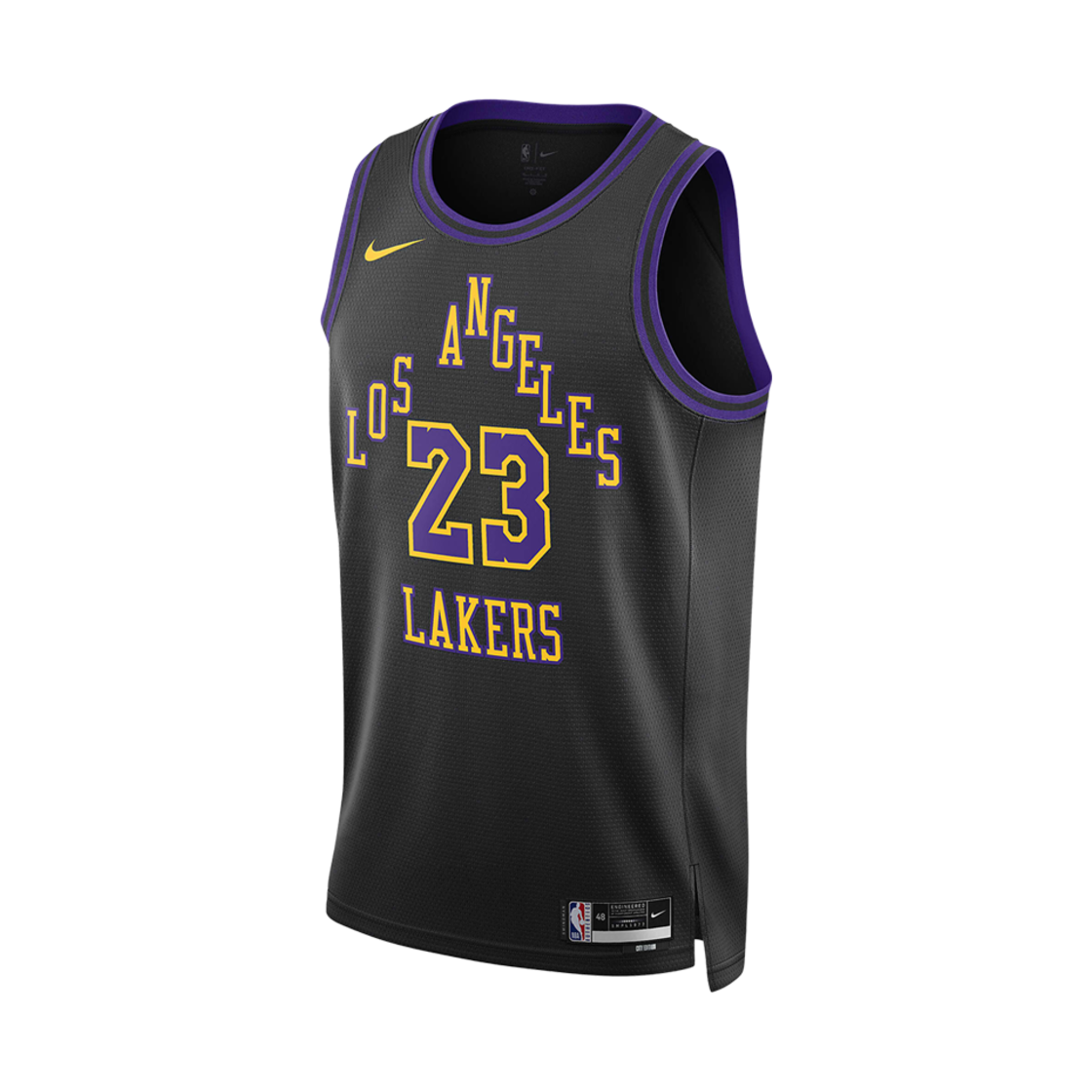 나이키 르브론 제임스 LA 레이커스 시티 에디션 2022/23 드라이핏 NBA 스윙맨 저지 블랙(Nike LeBron James LA Lakers City Edition 2022/23 Dri-Fit NBA Swingman Jersey Black)