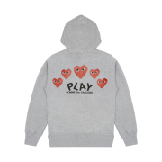 Play Comme des Garcons 5 Hearts Zip Hooded Sweatshirt Grey