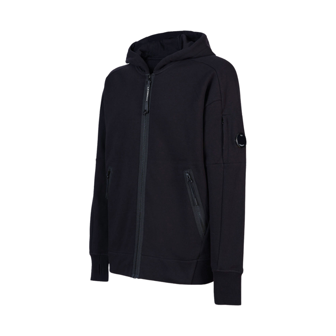C.P. 컴퍼니 다이애그널 레이즈드 플리스 지퍼 렌즈 후드 블랙 - 23FW(C.P. Company Diagonal Raised Fleece Zipped Lens Hoodie Black - 23FW) - 2