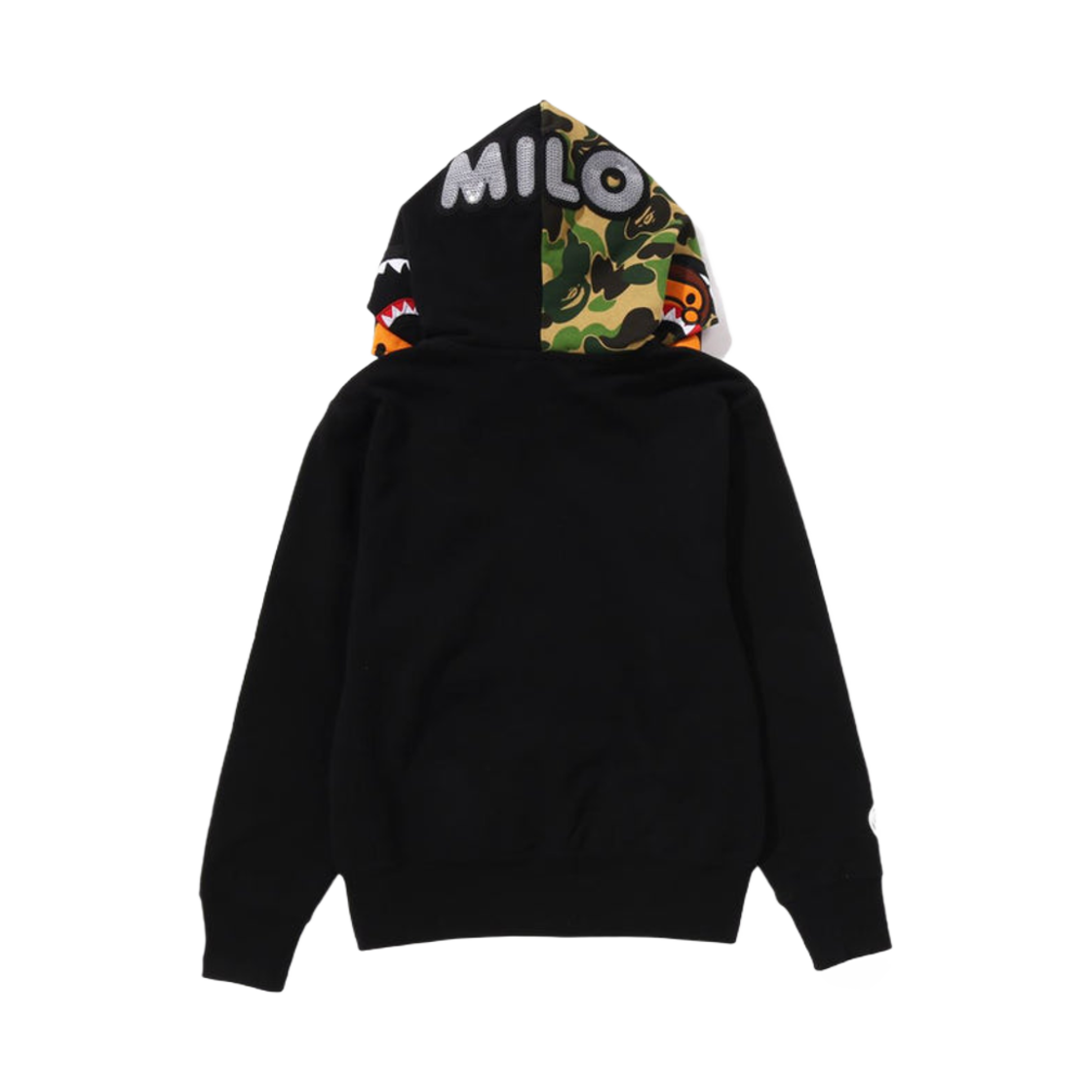 (W) 베이프 마일로 샤크 풀 집 더블 후드 블랙((W) BAPE Milo Shark Full Zip Double Hoodie Black) - 3