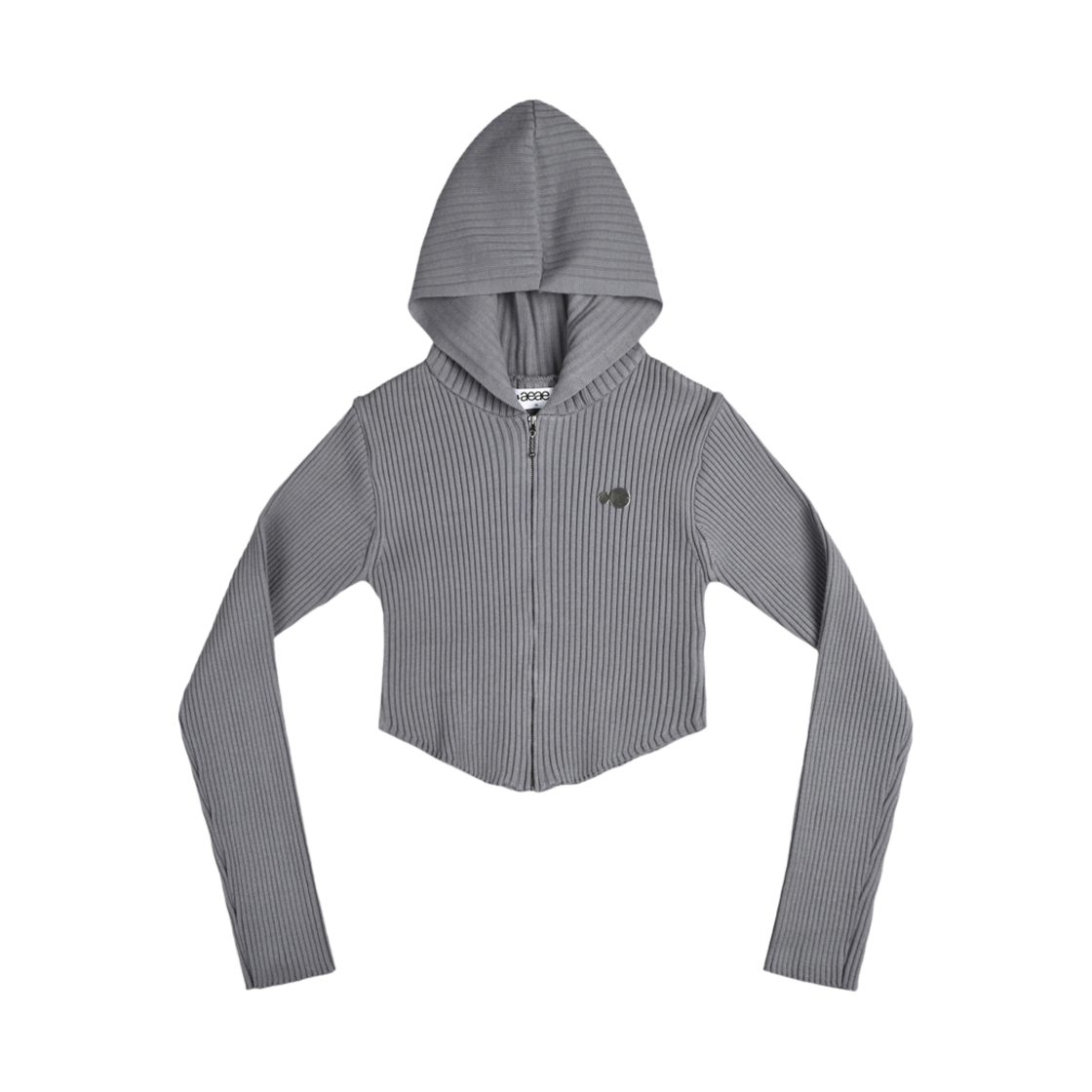 (W) 에이에이 심볼 로고 니트 후디 집업 그레이((W) Aeae Symbol Logo Knit Hoodie Zip-Up Grey)