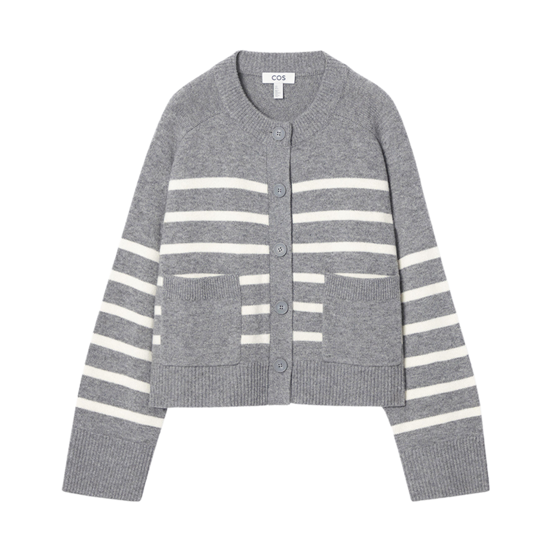 1211698004 (W) COS Wool Crewneck Cardigan Grey Striped