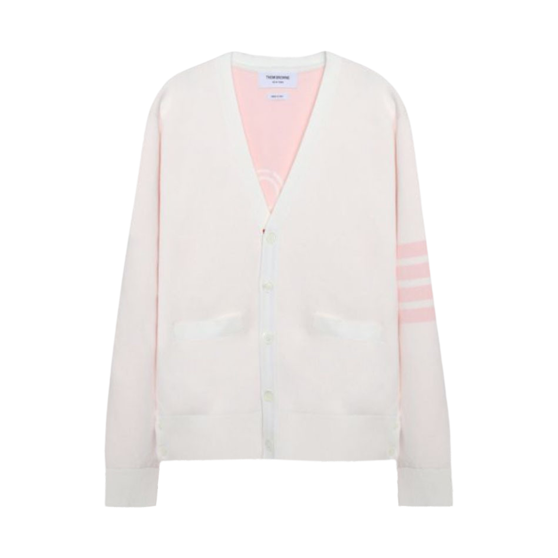 톰브라운 스트라이프 헥터 미스터 톰 아이콘 브이넥 가디건 화이트(Thom Browne Stripe Hector Mr.Thom Icon V-Neck Cardigan White) - 1