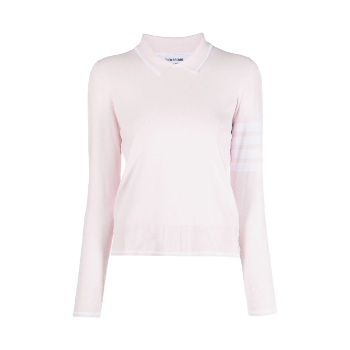 FKA415A-Y5501-680 (W) Thom Browne Viscose Jersey Tipping Polo Collar 4-Bar Pullover Light Pink