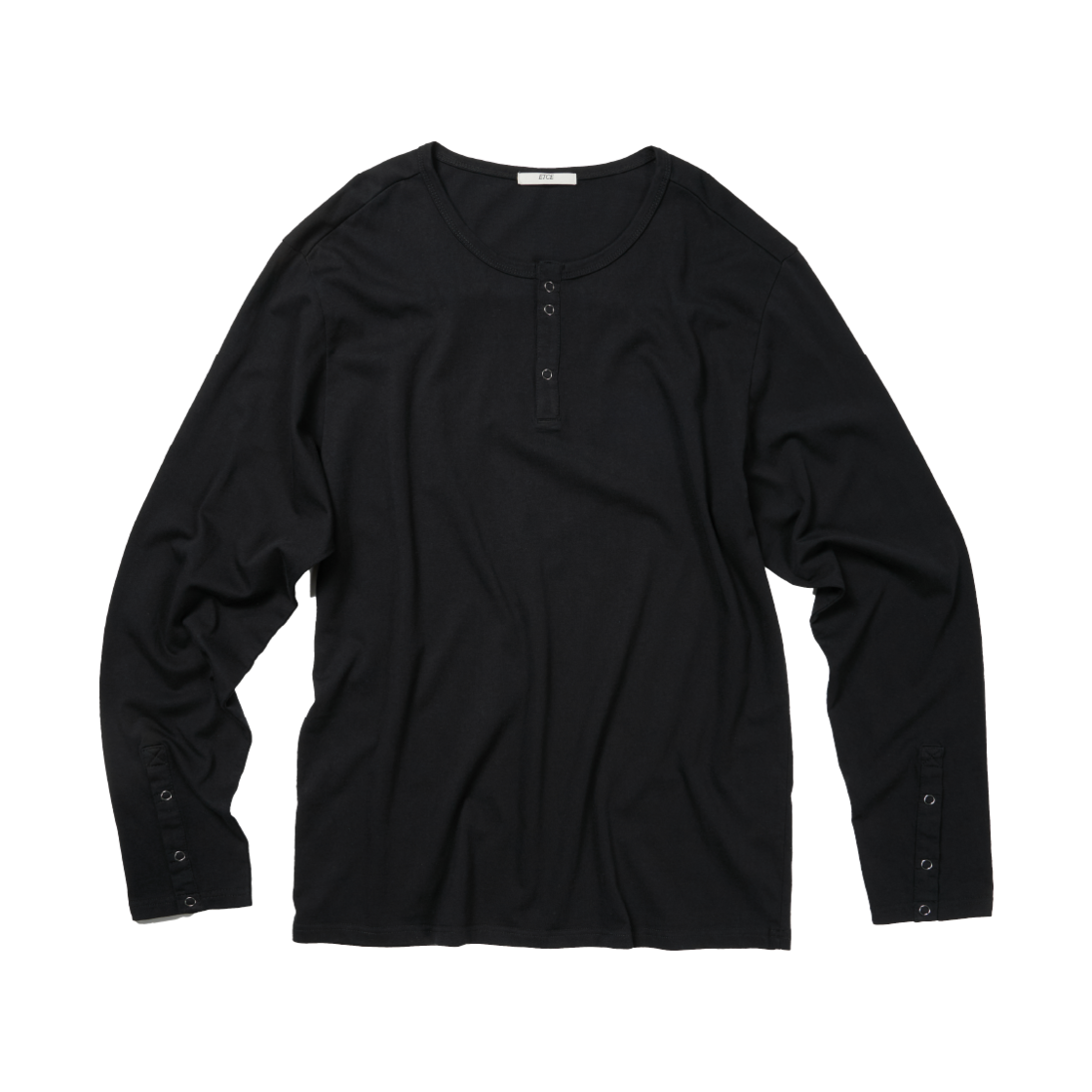 이티씨이 스냅 슬리브 헨리넥 티 블랙(ETCE Snap Sleeve Henley Neck Tee Black) - 1