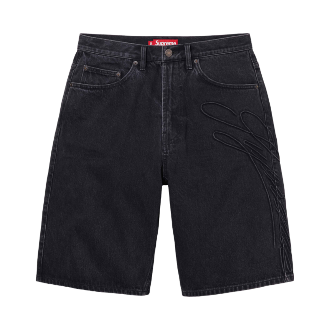 슈프림 스크립트 배기 데님 쇼츠 워시드 블랙 - 24SS