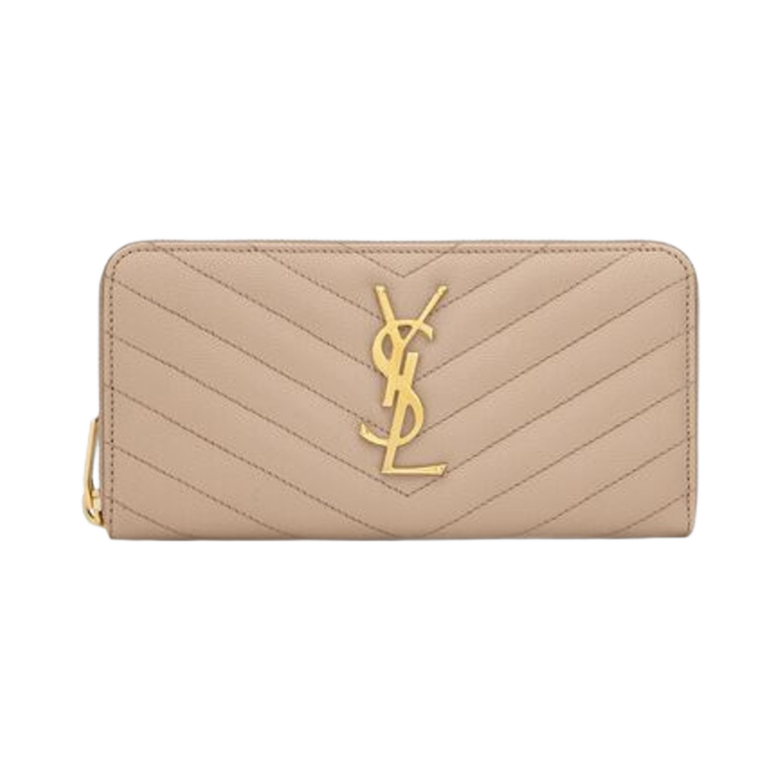 생로랑 카산드라 마틀라세 집 어라운드 월렛 그레인 드 뿌드르 엠보스 레더 다크 베이지(Saint Laurent Cassandre Matelasse Zip Around Wallet in Grain De Poudre Embossed Leather Dark Beige) - 1