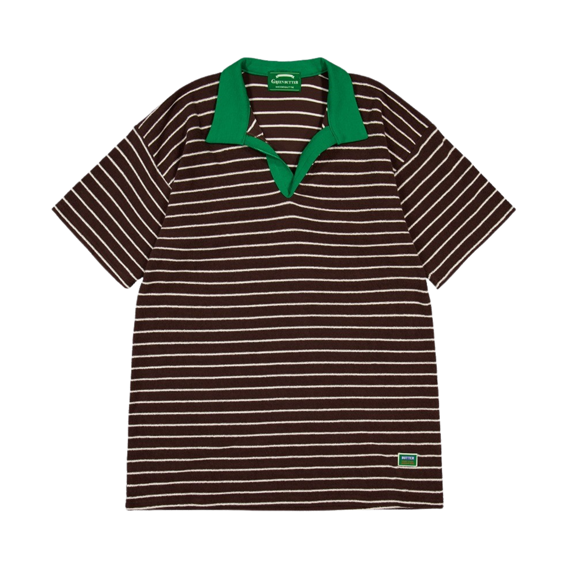 그린버터 우먼 테리 스트라이프 카라 드레스 브라운/그린