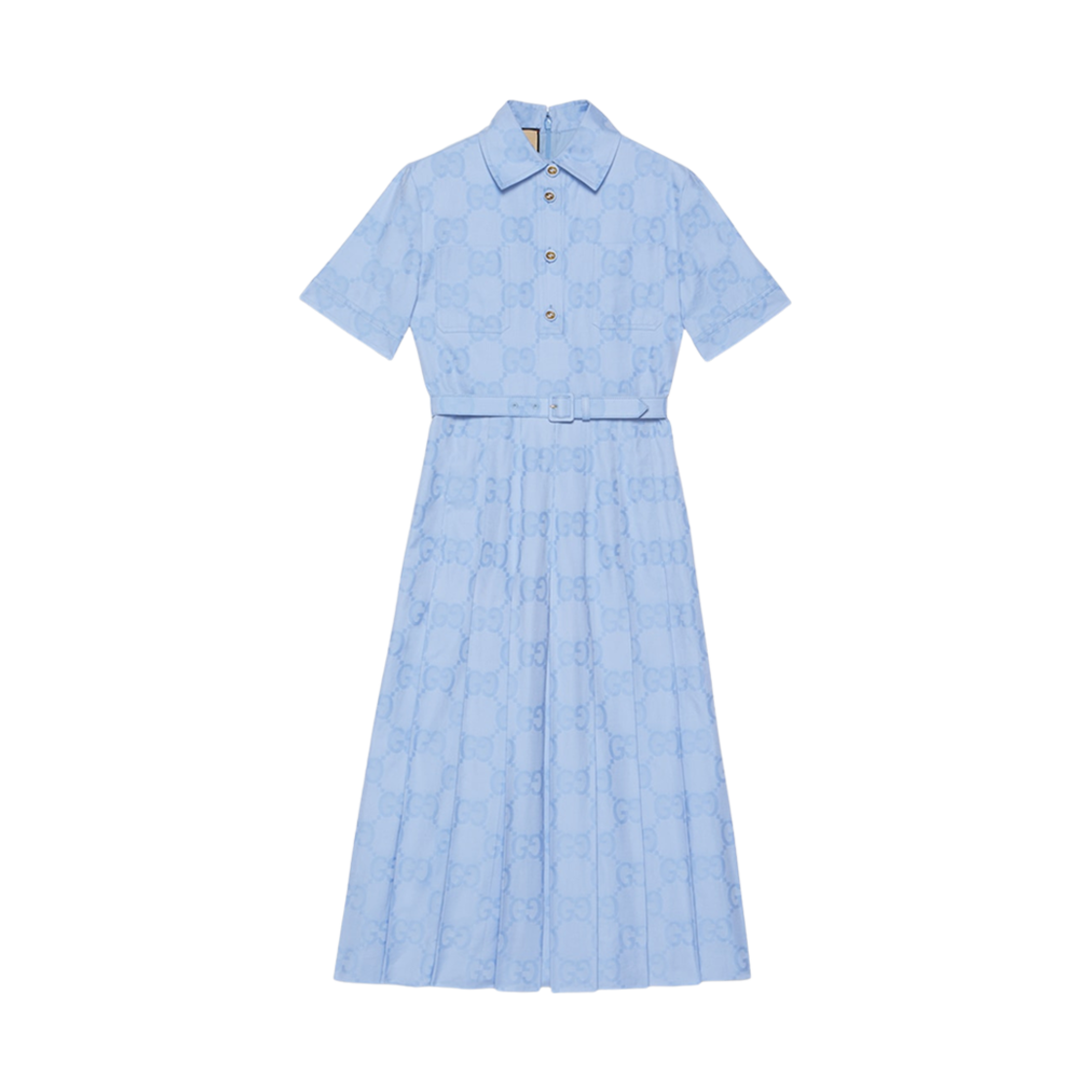 (W) 구찌 코튼 포플린 미디 드레스 라이트 블루((W) Gucci Cotton Poplin Midi Dress Light Blue) - 1