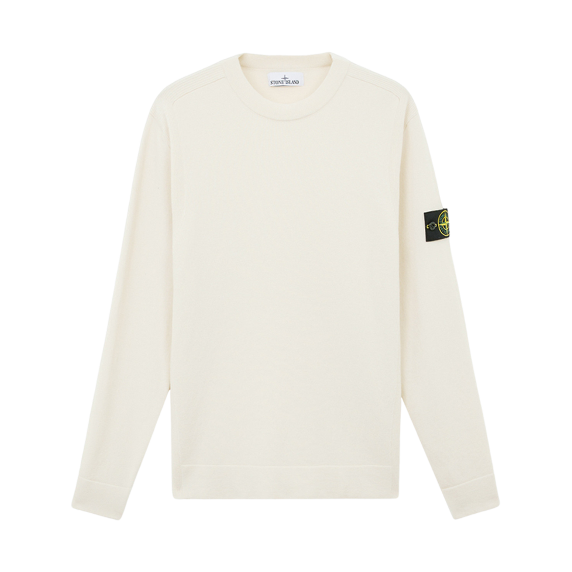 8115526A1-V0097 Stone Island 526A1 Stretch RWS Wool Crewneck Sweater with Ribbed Details Off White - 24FW