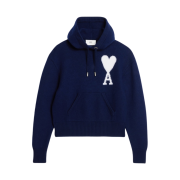 AMI de Coeur Oversize Intarsia Hoodie Nautic Blue White