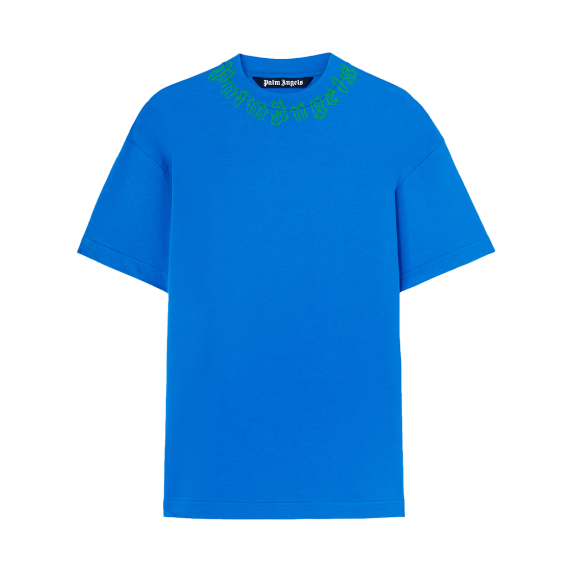 P8TMMB534 PALM ANGELS Neck Logo Tee Blue - Green
