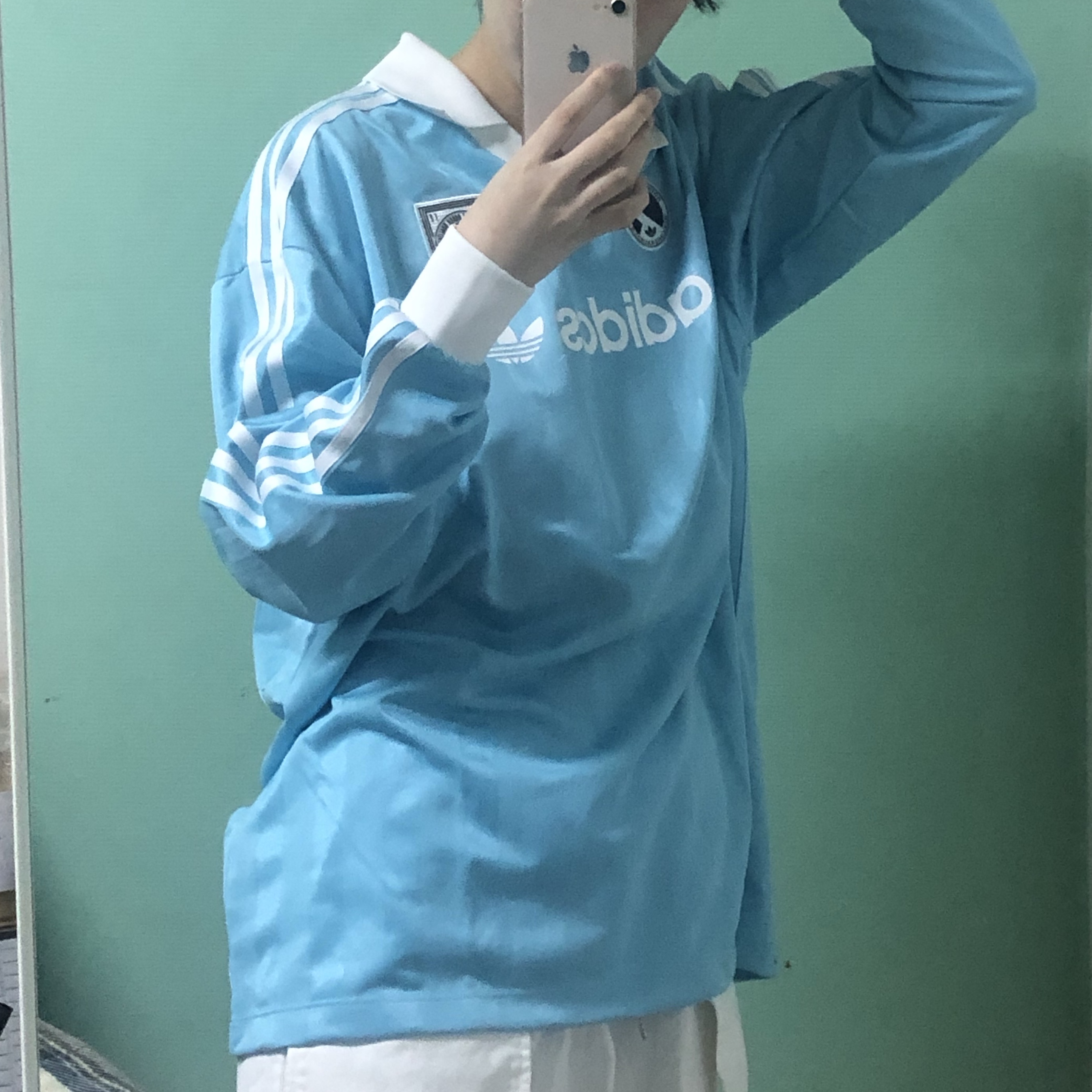 (W) Adidas Football Long Sleeve T-Shirt Light Aqua - KR Sizing 착용 스타일 - 3