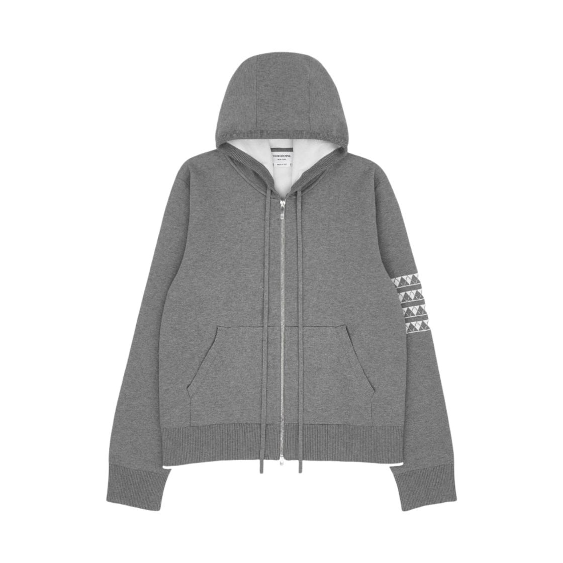 MKC376A-Y3006-055 Thom Browne Cotton Hector Jacquard Back 4-Bar Zip Hoodie Light Grey