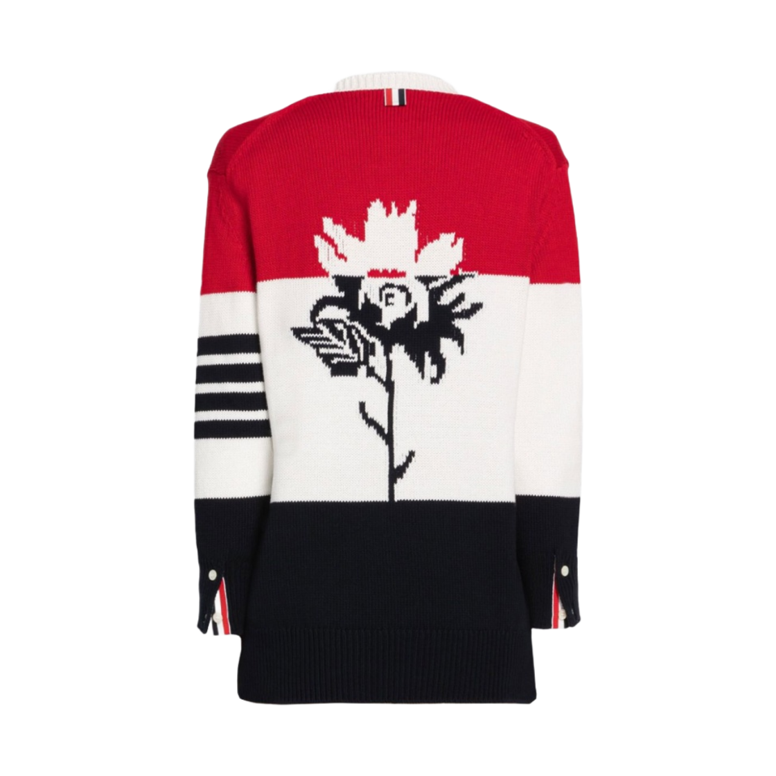 (W) 톰브라운 코튼 저지 플라워 사선 브이넥 풀오버 트라이컬러((W) Thom Browne Cotton Jersey Flower 4-Bar V-Neck Pullover Tricolor) - 2