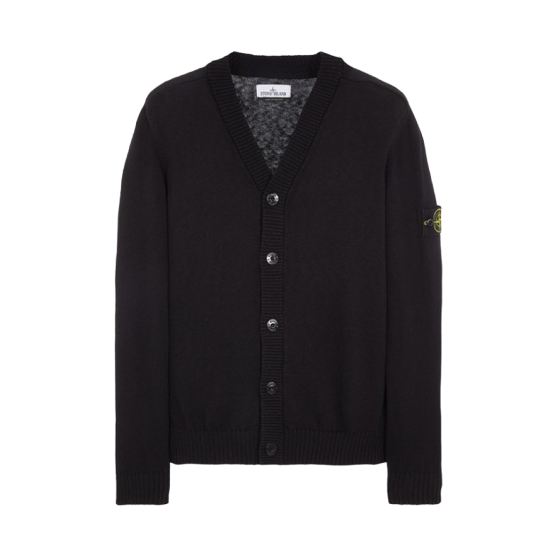 스톤 아일랜드 549B0 로고 패치 브이넥 니트 가디건 블랙 - 23SS(Stone Island 549B0 Logo Patch V-Neck Knit Cardigan Black - 23SS) - 1