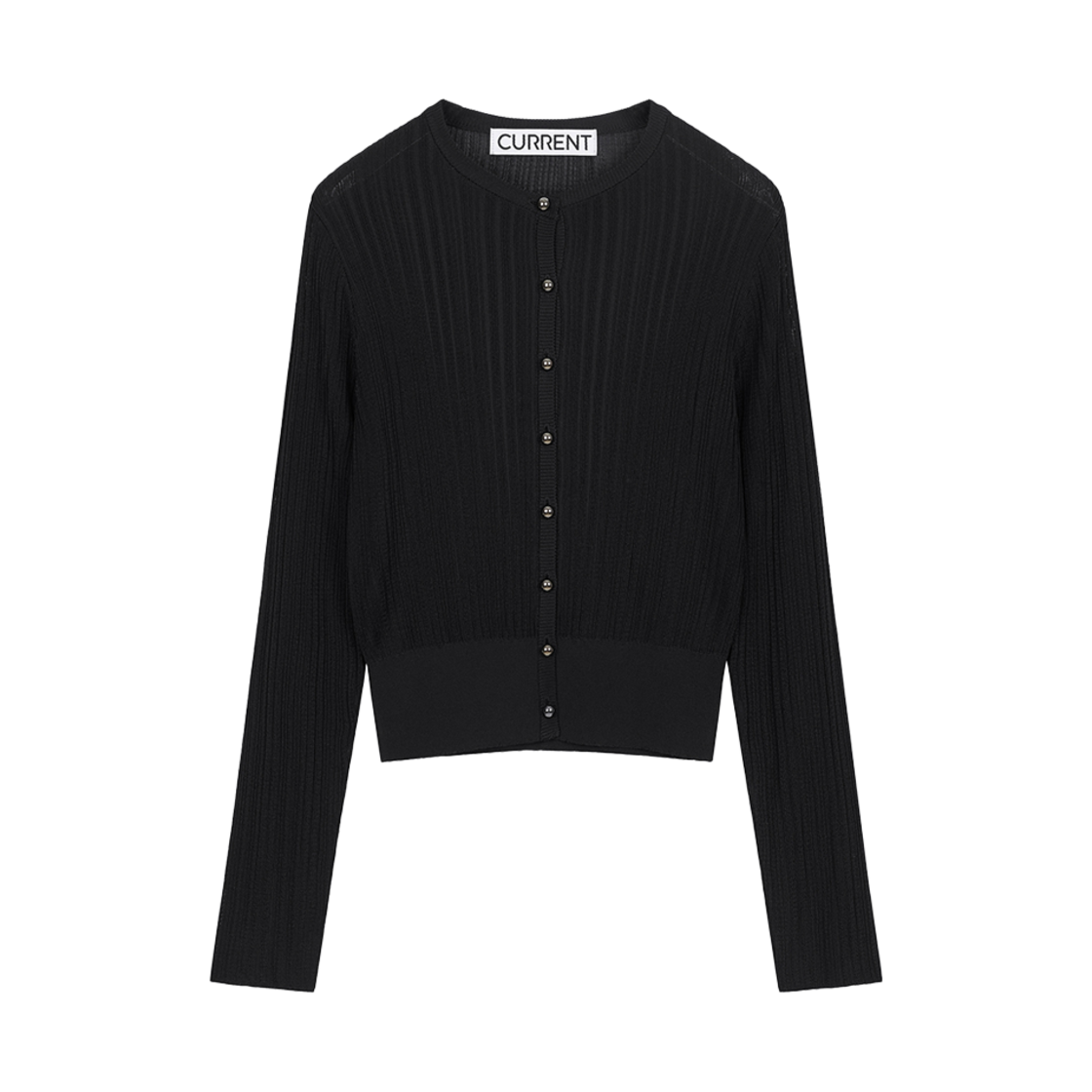 커렌트 레이온 라운드 니트 가디건 블랙(Current Rayon Round Neck Cardigan Black)