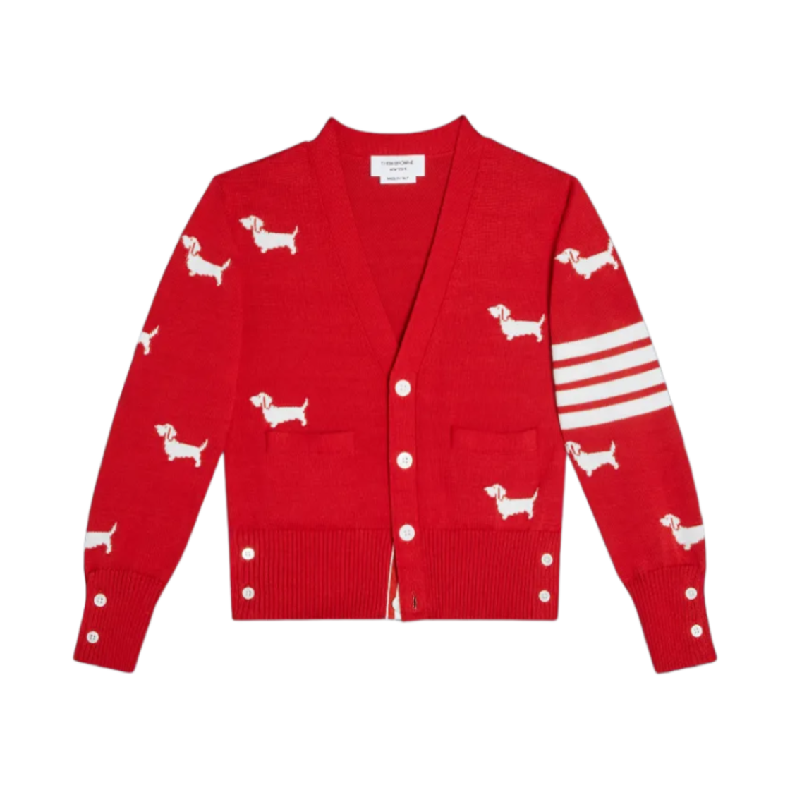 (키즈) 톰브라운 코튼 사선 헥터 가디건 레드((Kids) Thom Browne Cotton 4-Bar Hector Cardigan Red) - 1