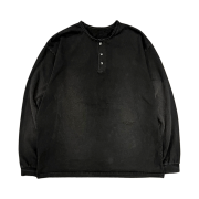 Undermycar Mu.89 Anti Fxxking Logo Play Brush Washed Henley Shirts Black