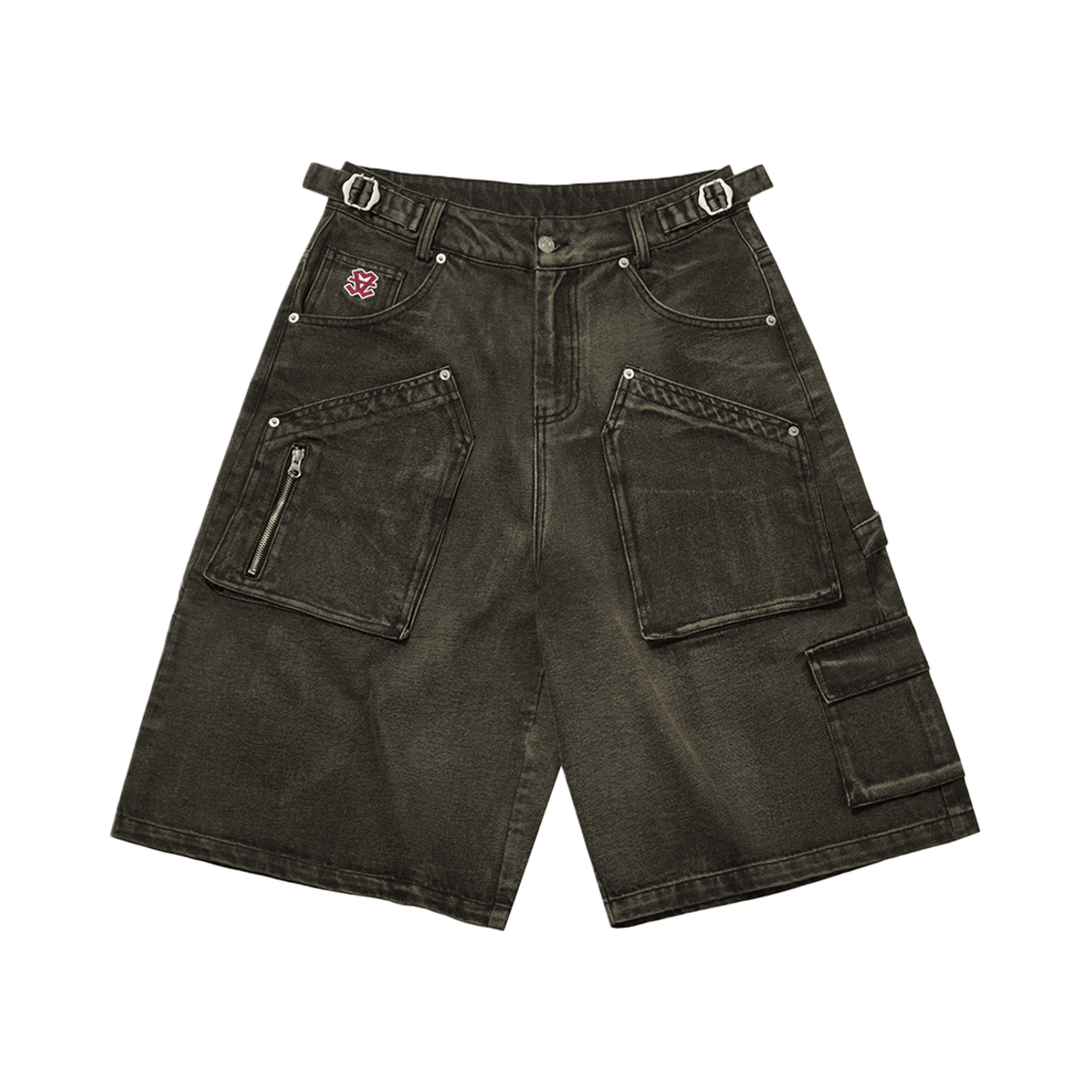 TP0061 Flavorism Carpenter Bermuda Denim Pants Washed Black