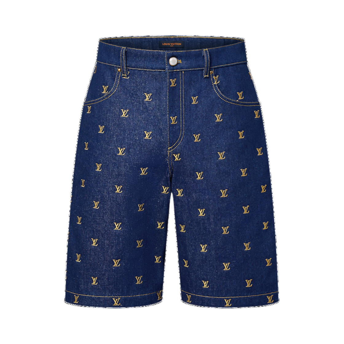 - Louis Vuitton Embroidered Signature Denim Shorts Indigo