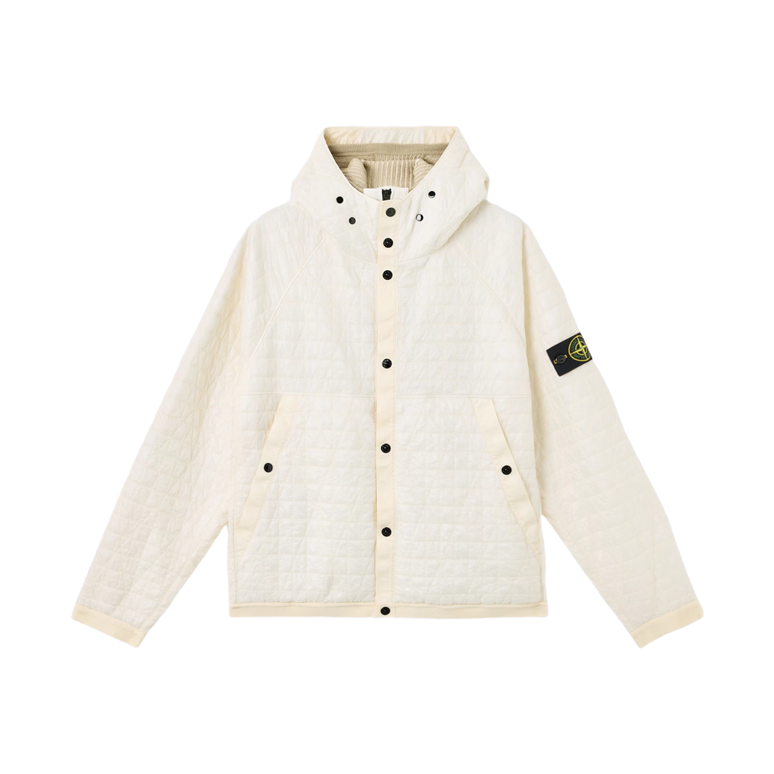 스톤 아일랜드 4100023 크링클 랩스 NY 퀼티드 TC 리사이클 나일론 패딩 후드 자켓 안티 드롭 앤 윈드 레지스턴스 아이보리 - 25FW(Stone Island 4100023 Crinkle Reps Ny Quilted TC Recycled Nylon Padded Hooded Jacket with Anti Drop and Wind Resistance Ivory - 25FW) - 1