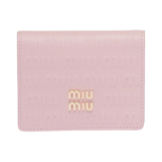 Miu Miu Embossed Lettering Logo Small Leather Wallet Alabaster Pink