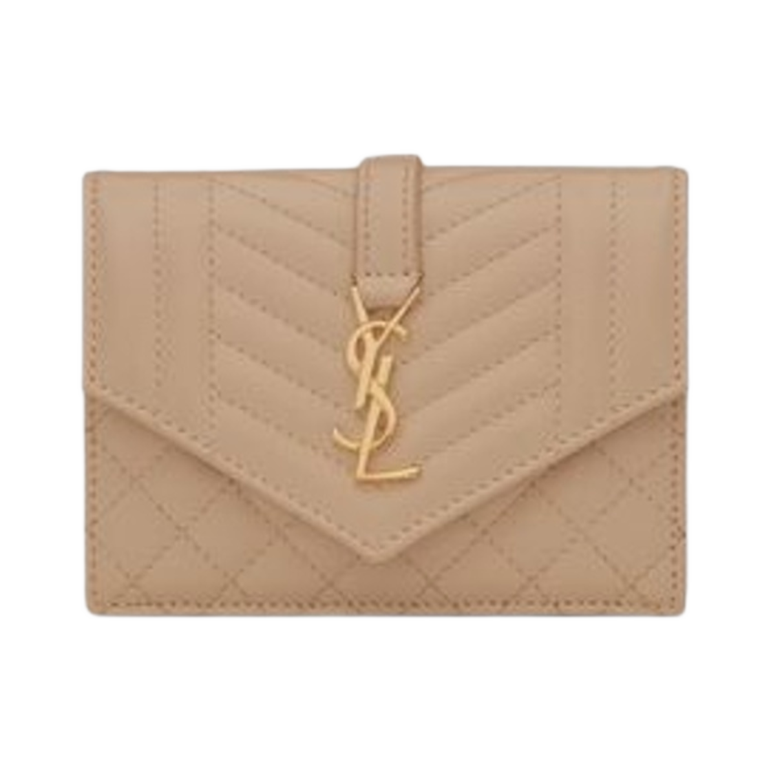 생로랑 엔벨로프 플랩 카드 케이스 믹스 마틀라세 그레인 드 뿌드르 엠보스 레더 다크 베이지 | Saint Laurent | KREAM