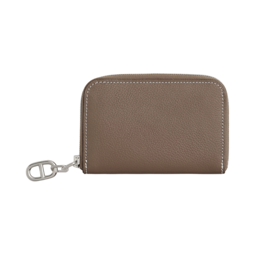 Hermes Zipengo Chaine D'Ancre Card Holder Evercolor & Palladium Etoupe