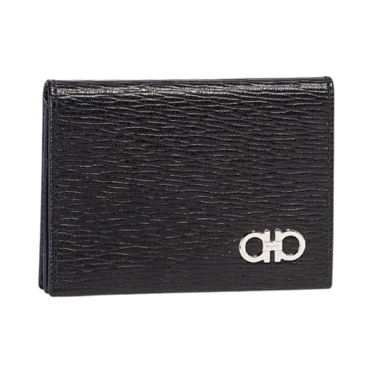 Ferragamo Gancini Credit Card Holder Black Fjord Blue