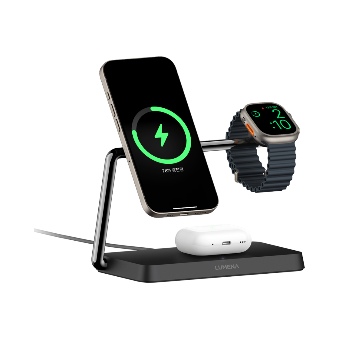 루메나 STATION PRO Qi2 3in1 맥세이프 15W 무선충전기 차콜 블랙(Lumena STATION PRO Qi2 3in1 MagSafe 15W Wireless Charger Charcoal Black)