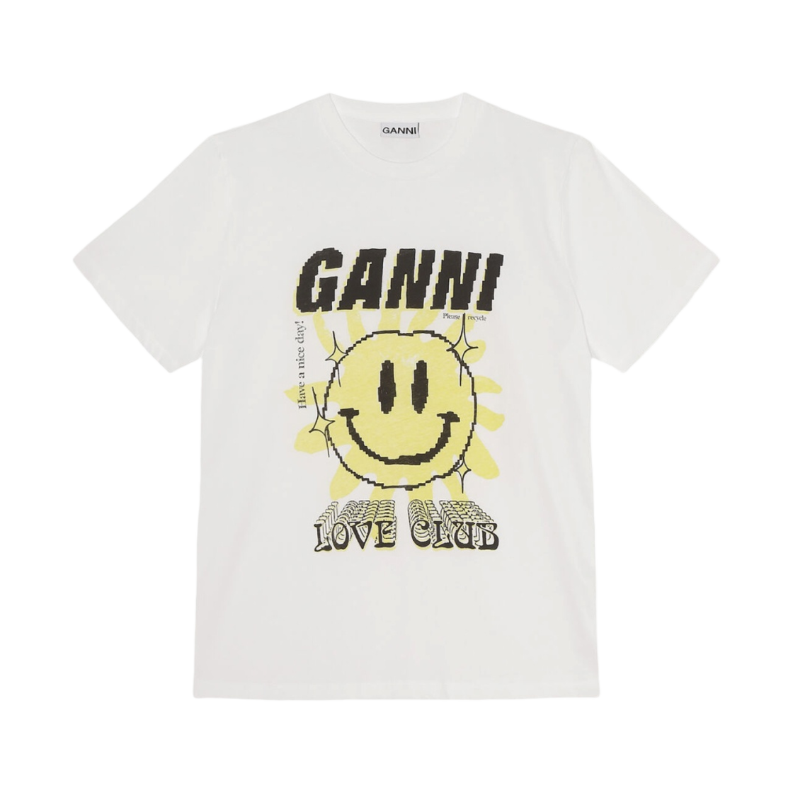 (W) 가니 러브 클럽 티셔츠 브라이트 화이트 옐로우((W) Ganni Love Club T-Shirt Bright White Yellow)