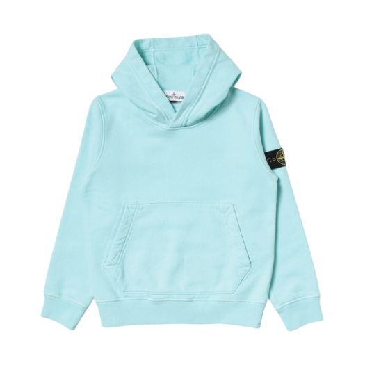 (Kids) Stone Island 61640 Cotton Fleece Hooded Sweatshirt Aqua - 21FW