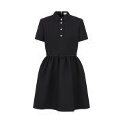 (W) Dior Short Belted Shirt Dress Black Wool Silk