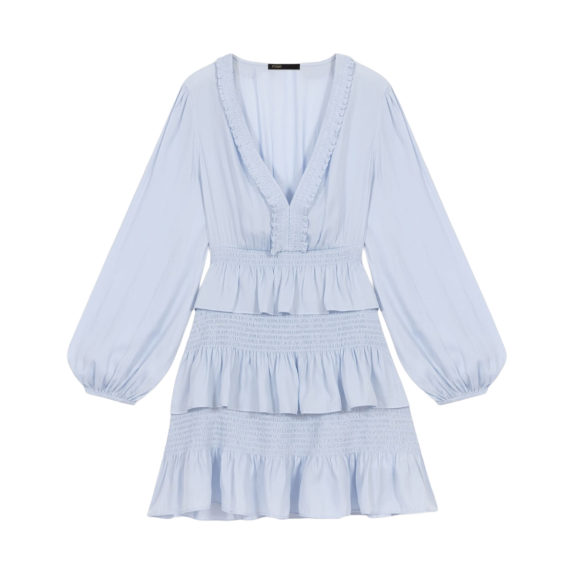 (W) 마쥬 블루 러플드 드레스 라이트 블루((W) Maje Blue Ruffled Dress Light Blue)