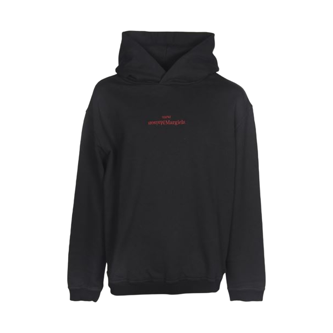 메종 마르지엘라 업사이드 다운 자수 로고 후드 블랙 레드(Maison Margiela Upside Down Embroidered Logo Hoodie Black Red) - 1