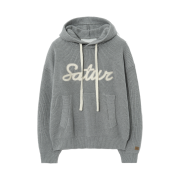 Satur Applique Logo Cashmere Blend Hood Knit Melange Gray