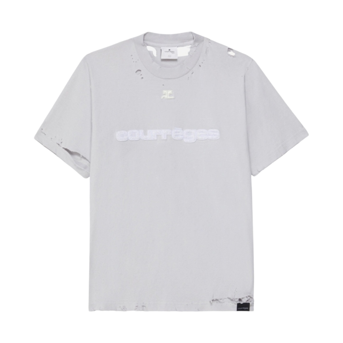 (W) 꾸레쥬 디스트레스드 드라이 저지 티셔츠 더티 화이트((W) Courreges Distressed Dry Jersey T-Shirt Dirty White) - 1