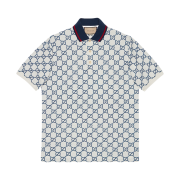 Gucci GG Stretch Cotton Polo White Blue