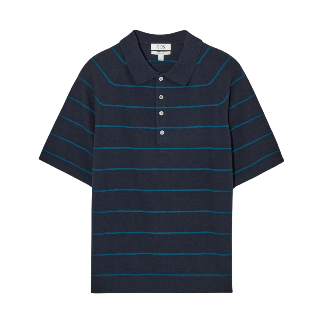 코스 텍스쳐드 스트라이프 폴로 셔츠 네이비 터콰이즈(COS Textured Striped Polo Shirt Navy Turquoise) - 1