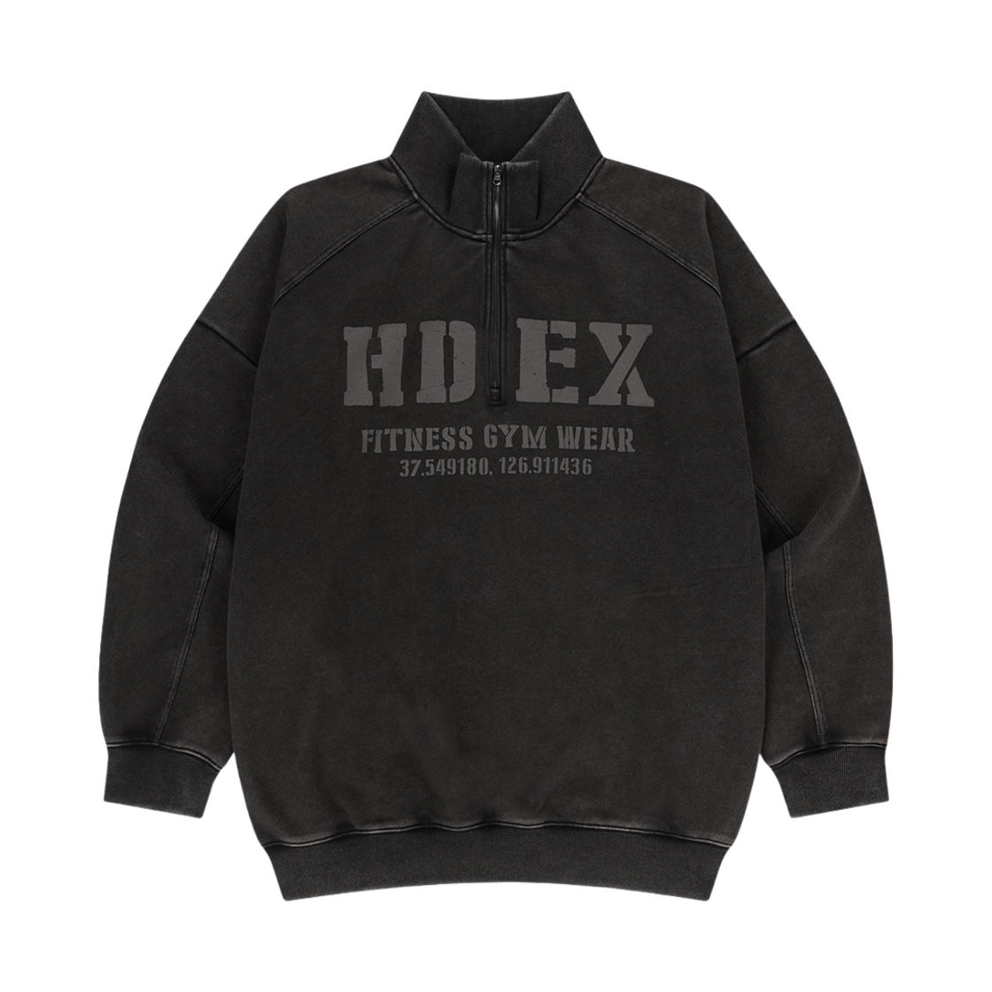 에이치덱스 페이디드 워싱 코어 하프 집업 스웨트 셔츠 블랙(HDEX Faded Washing Core Half Zip-up Sweat Shirt Black)