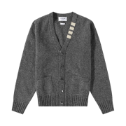 Thom Browne Reverse Jersey Stitch Donegal 4-Bar V-Neck Cardigan Medium Grey