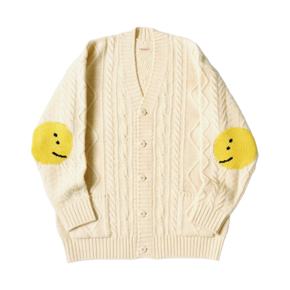 캐피탈 5G 울 케이블 니트 프로필 레인보위 패치 가디건 키나리(Kapital 5G Wool Cable Knit Profile Rainbowy Patch Cardigan Kinari) - 1