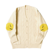 Kapital 5G Wool Cable Knit Profile Rainbowy Patch Cardigan Kinari
